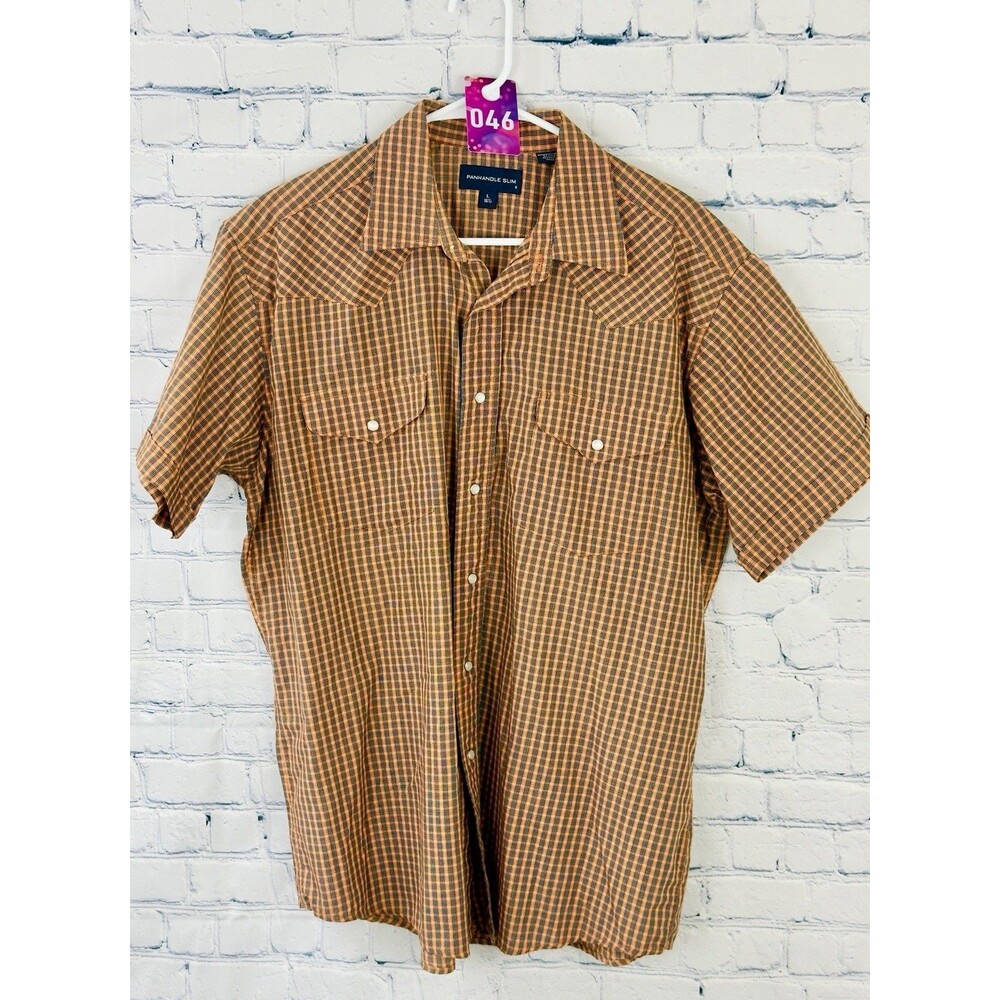 Panhandle Slim burnt orange/cream Pearl Snap SS western shirt Sz 16 1/2 Large